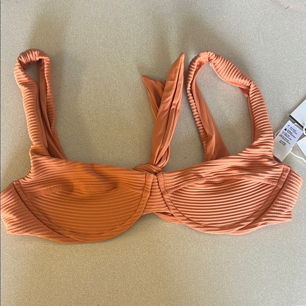 Orange Ribbed Bikini Top